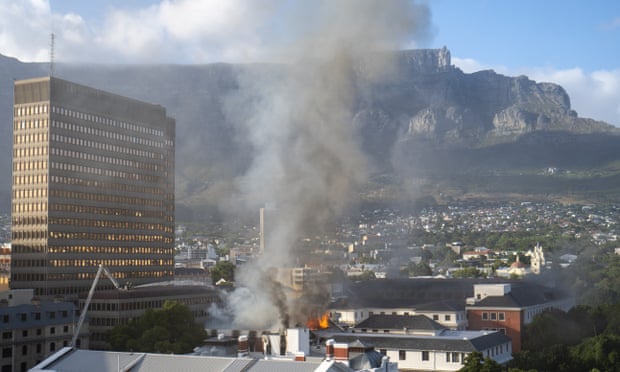 Fire breaks out in South African parliament.
