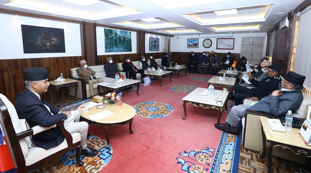 Meeting of the top leaders of the coalition in Baluwatar.